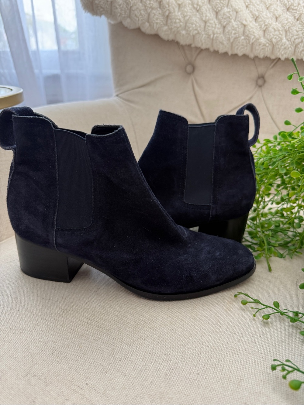 rag & bone Navy Suede Chelsea Ankle Boots Block Heel Size 37.5 / US 7.5